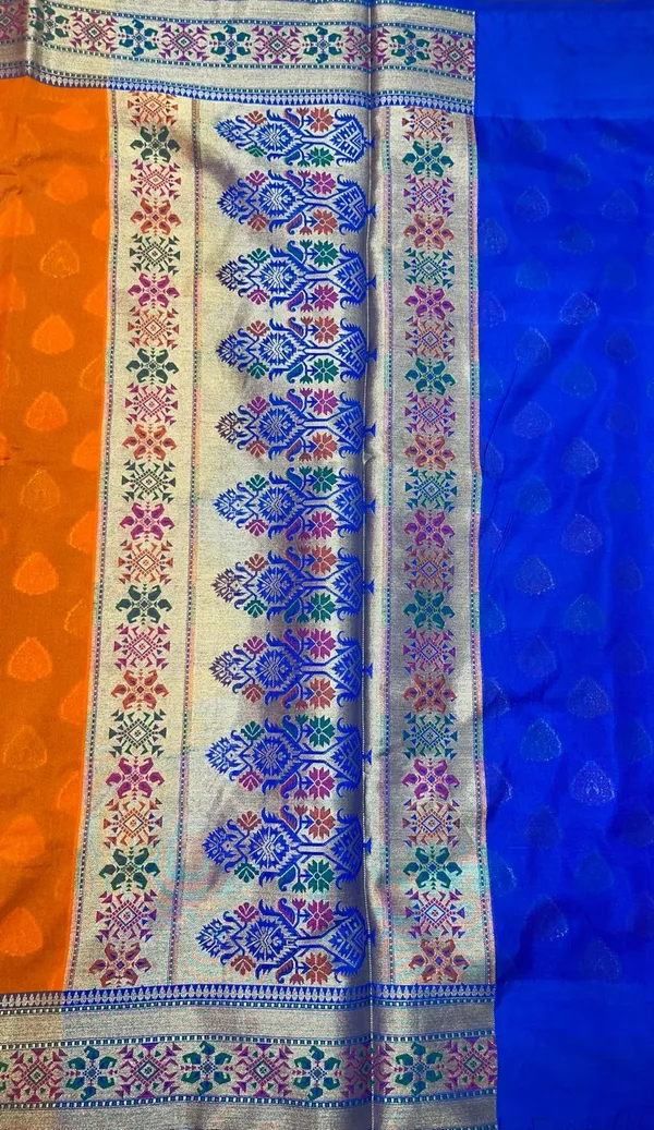 Humairah_Presents_Orange_Solid_Silk_Blend_Saree_With_Blouse_Piece_GEJA20