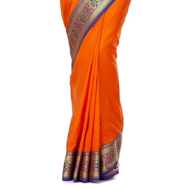 Humairah_Presents_Orange_Solid_Silk_Blend_Saree_With_Blouse_Piece_GEJA20