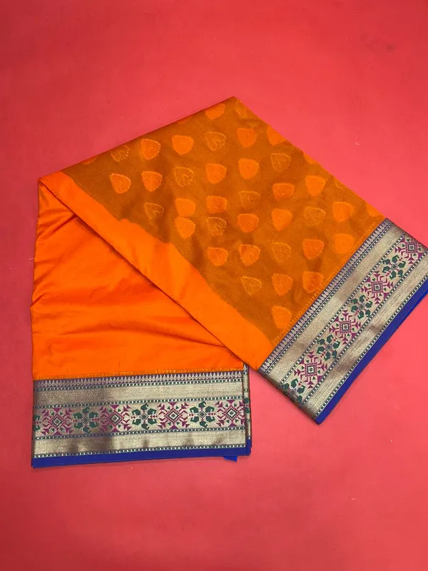 Humairah_Presents_Orange_Solid_Silk_Blend_Saree_With_Blouse_Piece_GEJA20
