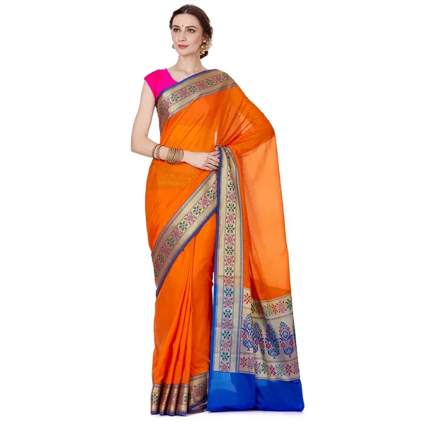 Humairah_Presents_Orange_Solid_Silk_Blend_Saree_With_Blouse_Piece_GEJA20
