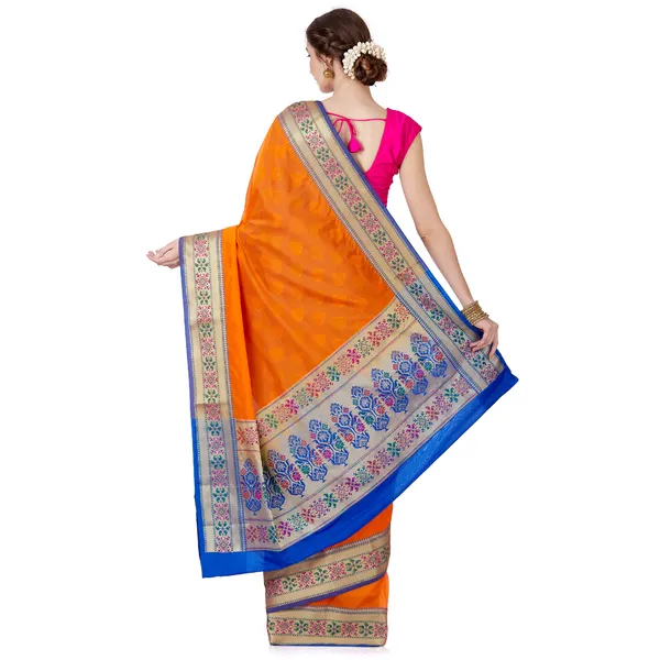 Humairah_Presents_Orange_Solid_Silk_Blend_Saree_With_Blouse_Piece_GEJA20