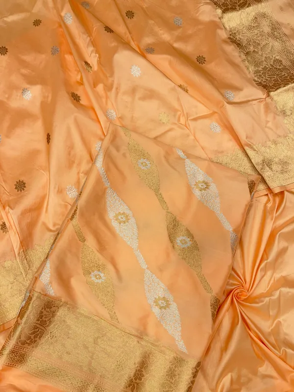 Pure_Handloom_Orange_Katan_Silk_Gold_and_Silver_Zari_Aada_Stripe_Kadhwa_Banarasi_3_pcs_Suit_Set_14000PR_KS10