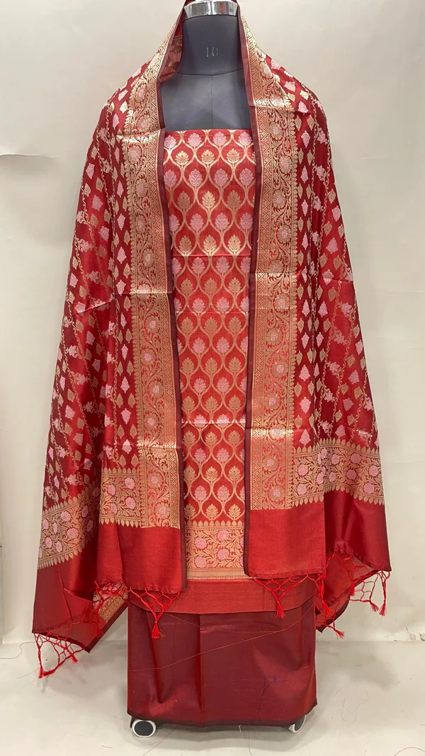 Humairah_Presents_Red_Semi_Katan_Silk_3_pcs_Suit_Set_with_Plain_Bottom_and_Top_Floral_Minakari_Zari_Booti_with_Stripe_Mina_Red_Dupatta_ASD_110