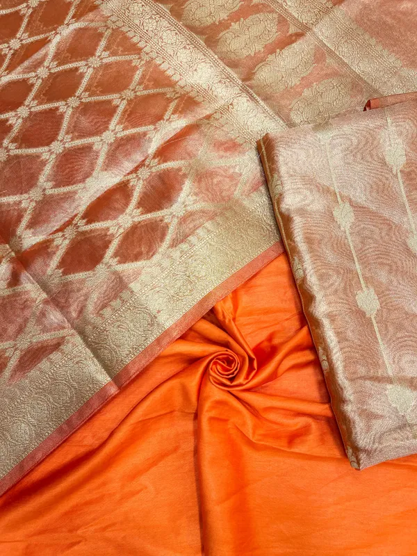 Humairah_Orange_Tissue_Silk_Floral_Zari_Stripe_Booti_3_pcs_Suit_Set_with_Plain_Bottom_and_Floral_Zari_Checkered_Jaal_Orange_Dupatta