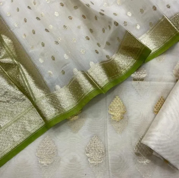 Off_white_Chanderi_Lorex_weave_Sona_Rupa_Zari_Booti_Banarasi_Suit_with_Contrast_Green_Dyed_Border_Dupatta_1400ASG_CLSR2