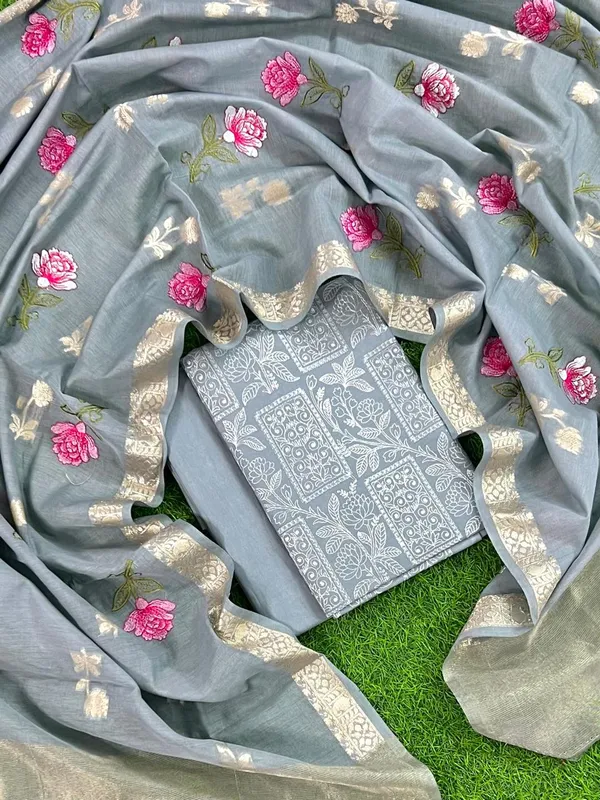 Grey_Pure_Banarasi_Mercerised_Suit_with_Zari_Booti_Weaving_&_Embroidery_Dupatta_1250SKL_ME4