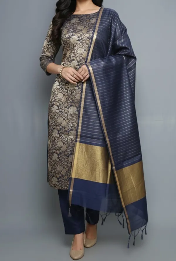 Navy_Blue_Silk_Brocade_Resham_Zari_Banarasi_Suit_with_Cotton_Stripe_Zari_Dupatta_600SKL_MB7