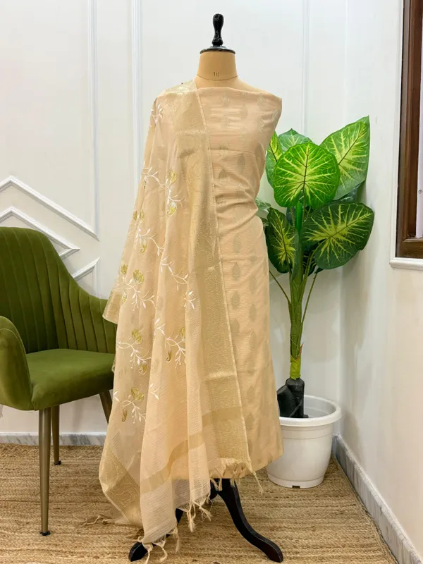 Cream_Kota_check_Floral_Zari_Booti_Banarasi_Suit_with_Embroidered_Jaal_Dupatta_130PNJ_KCH4