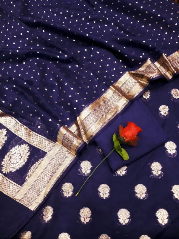 Navy_Blue_Pure_Mercerised_Banarasi_Suit_with_Lorex_Weaving_&_Floral_Booti_Dupatta_1100SKL_MSL4