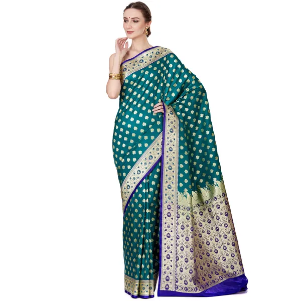 Humairah_Presents_Green_Satin_Silk_Saree_With_Blouse_Piece(JA30)