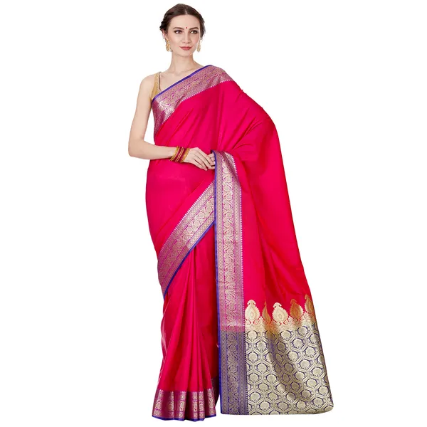 Humairah_Presents_Pink_Satin_Silk_Saree_With_Blouse_Piece(JA14)