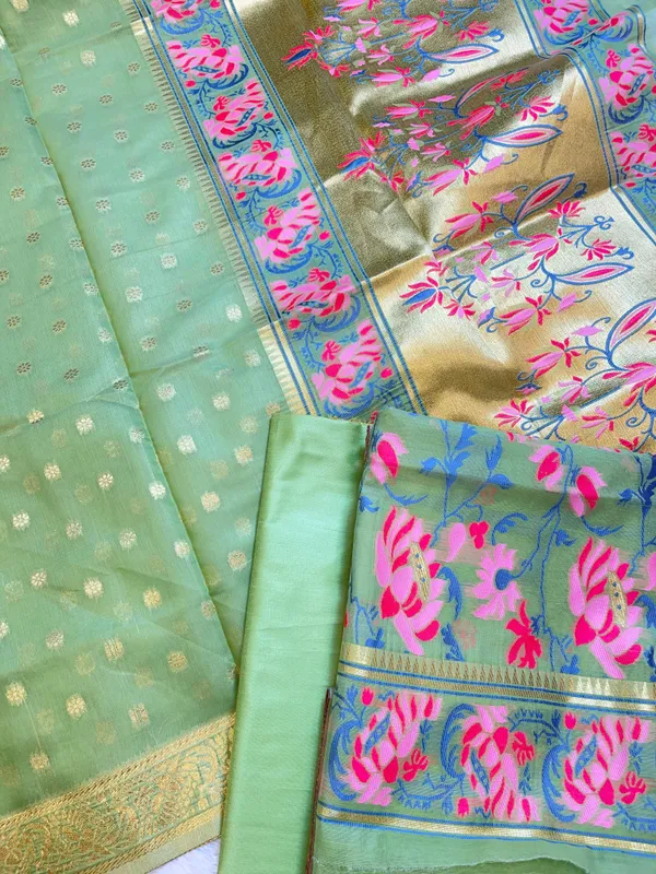 Green_Jamdani_Weave_Cotton_Banarasi_3_pcs_Suit_Set_600SKL_JM22