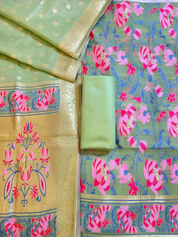 Green_Jamdani_Weave_Cotton_Banarasi_3_pcs_Suit_Set_600SKL_JM22