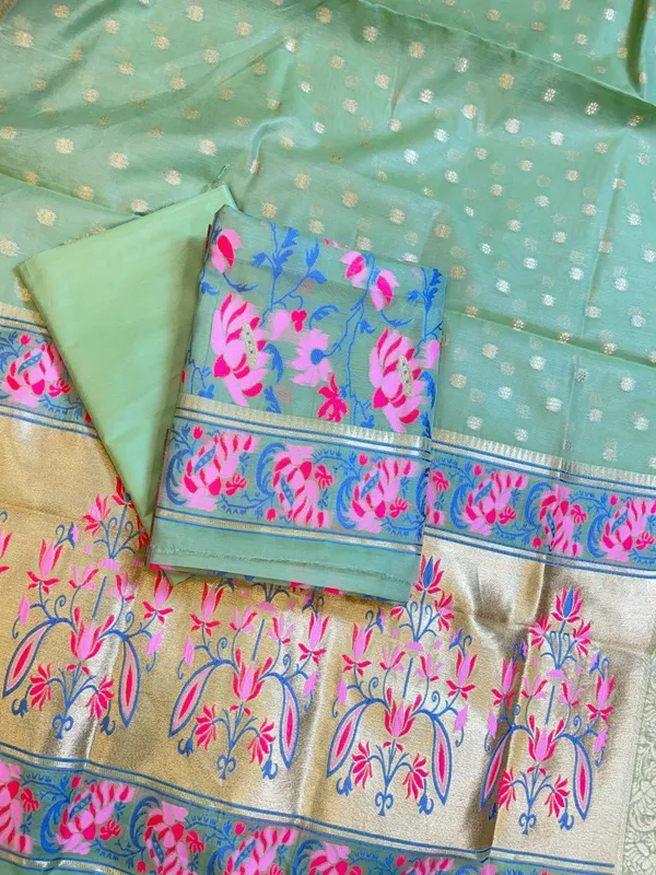 Green_Jamdani_Weave_Cotton_Banarasi_3_pcs_Suit_Set_600SKL_JM22