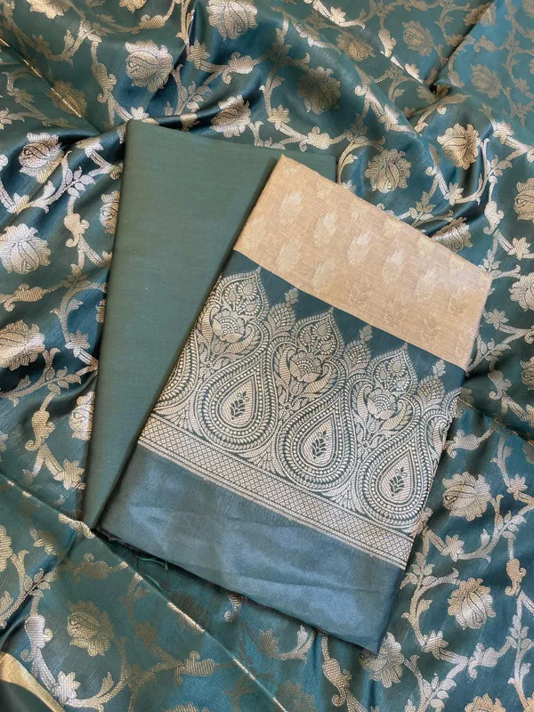Beige_Art_Silk_Floral_Zari_Booti_Contrast_Banarasi_Suit_with_Darkgreen_Dupatta_625AJ_TPT56
