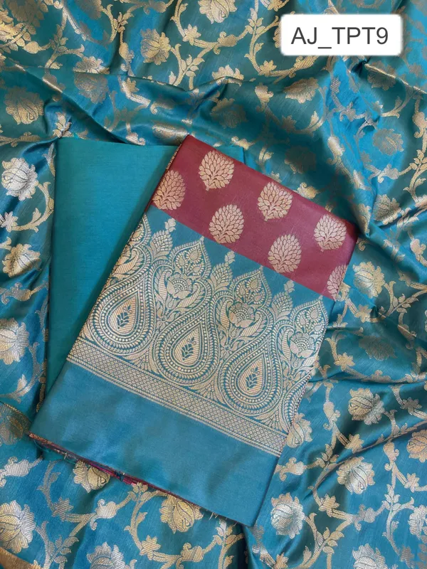 Maroon_Art_Silk_Floral_Zari_Boota_Contrast_Banarasi_Suit_with_Seagreen_Dupatta_625AJ_TPT9