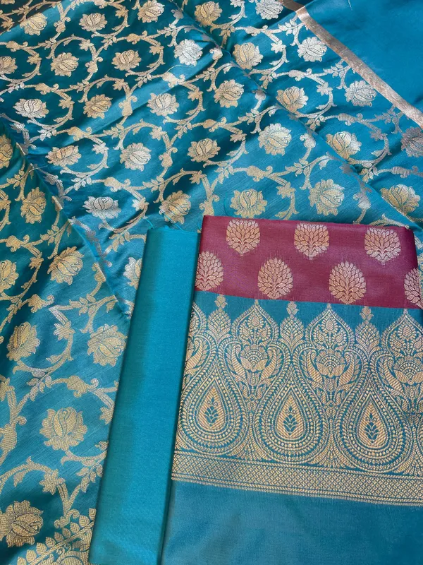 Maroon_Art_Silk_Floral_Zari_Boota_Contrast_Banarasi_Suit_with_Seagreen_Dupatta_625AJ_TPT9
