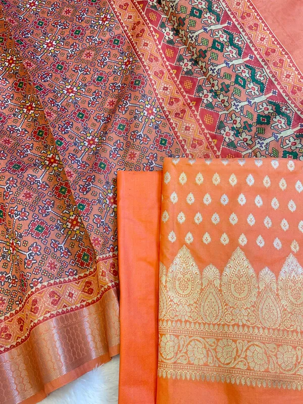 Orange_Katan_Silk_Floral_Chunri_Booti_with_Cotton_Print_Dupatta_Banarasi_3_pcs_Suit_Set_1500AJ_KCP9