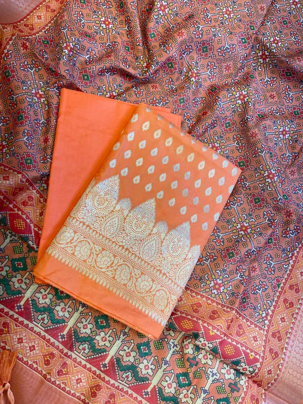Orange_Katan_Silk_Floral_Chunri_Booti_with_Cotton_Print_Dupatta_Banarasi_3_pcs_Suit_Set_1500AJ_KCP9