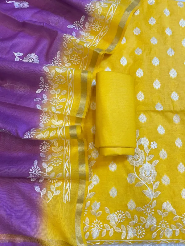 Yellow_Cotton_Embroidery_Banarasi_3_pcs_Suit_set_with_Contrast_Purple_Dupatta_1200SKL_MSC5