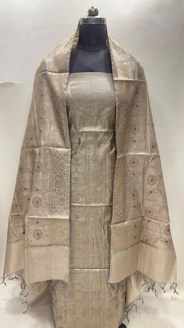 Humairah_Tussar_Cotton_Necklace_Floral_Stripe_Zari_Jaal_3_pcs_Suit_set_with_Plain_Bottom_and_Alfi_Zari_Mina_Jaal_Tussar__Dupatta