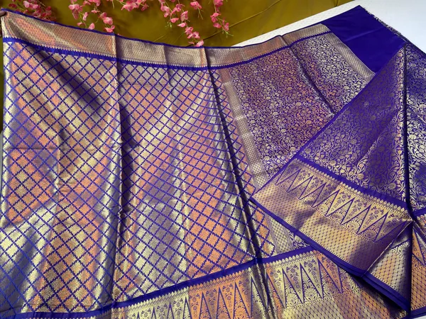 Blue_Semi_Kanchi_Silk_Brocade_Skirt_Zari_Border_Banarasi_Saree_MS_SK15
