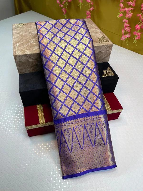 Blue_Semi_Kanchi_Silk_Brocade_Skirt_Zari_Border_Banarasi_Saree_MS_SK15