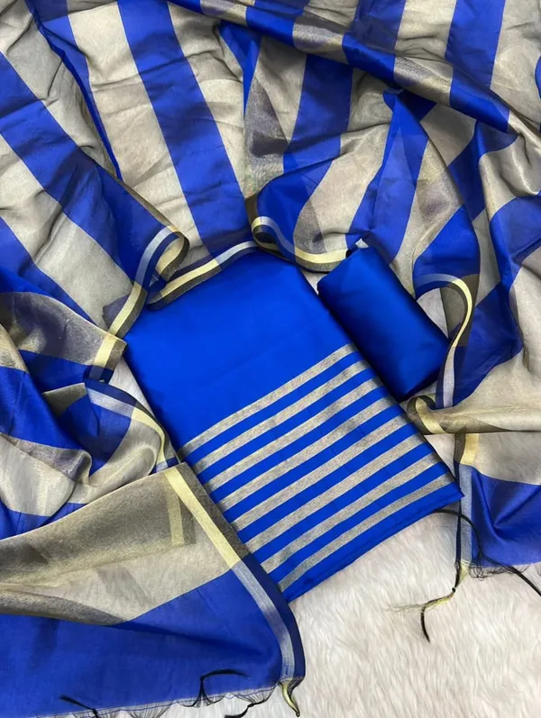 Royal_Blue_Cotton_Banarasi_Silk_Suit_with_Stripe_Zari_Patti_&_Matching_Stripe_Zari_Dupatta_500SKL_CS6
