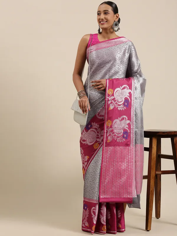 Grey_Kanjeevaram_Banarasi_Sarees_For_Women_GEMA23