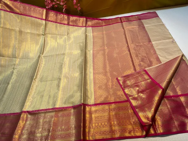 Tussar_Semi_Kanchi_Silk_Stripe_Zari_Contrast_Pink_Border_Banarasi_Saree_MS_SK55