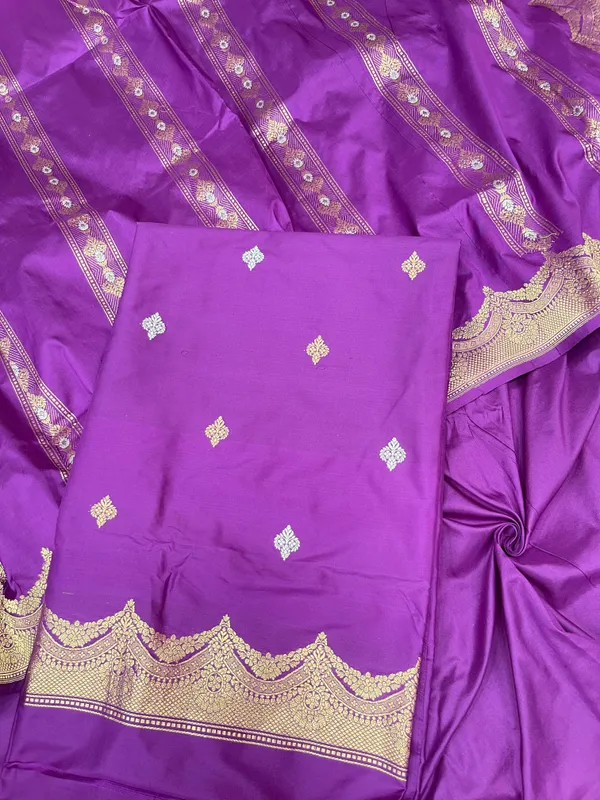 Pure_Handloom_Purple_Katan_Silk_Silver_Zari_Booti_Katan_Silk_Kadhwa_Banarasi_3_pcs_Suit_Set_14000PR_KS7