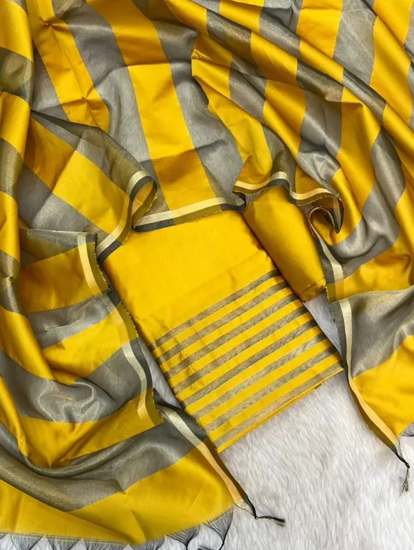 Yellow_Cotton_Banarasi_Silk_Suit_with_Stripe_Zari_Patti_&_Matching_Stripe_Zari_Dupatta_500SKL_CS1