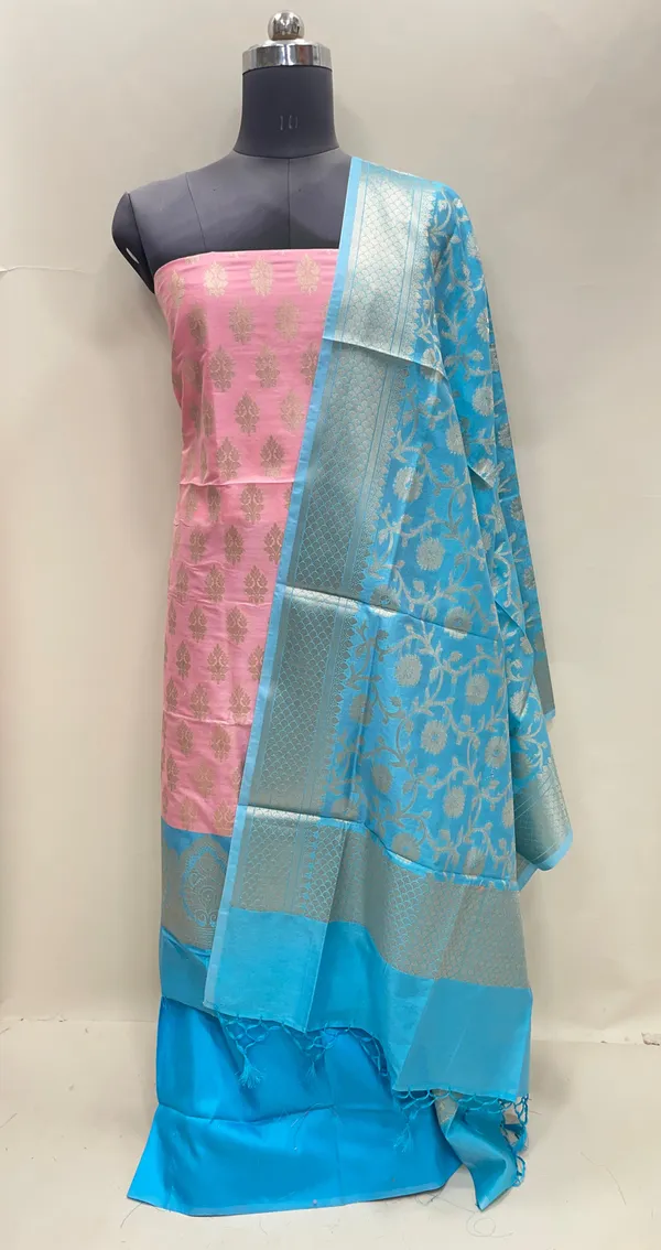 Humairah_Presents_Baby_Pink_Semi_Katan_Silk_Floral_Zari_Booti_3_pcs_Suit_Set_with_Contrast_Blue_Plain_Bottom_and_Tilfi_Jaal_Blue_Dupatta_ASD_123