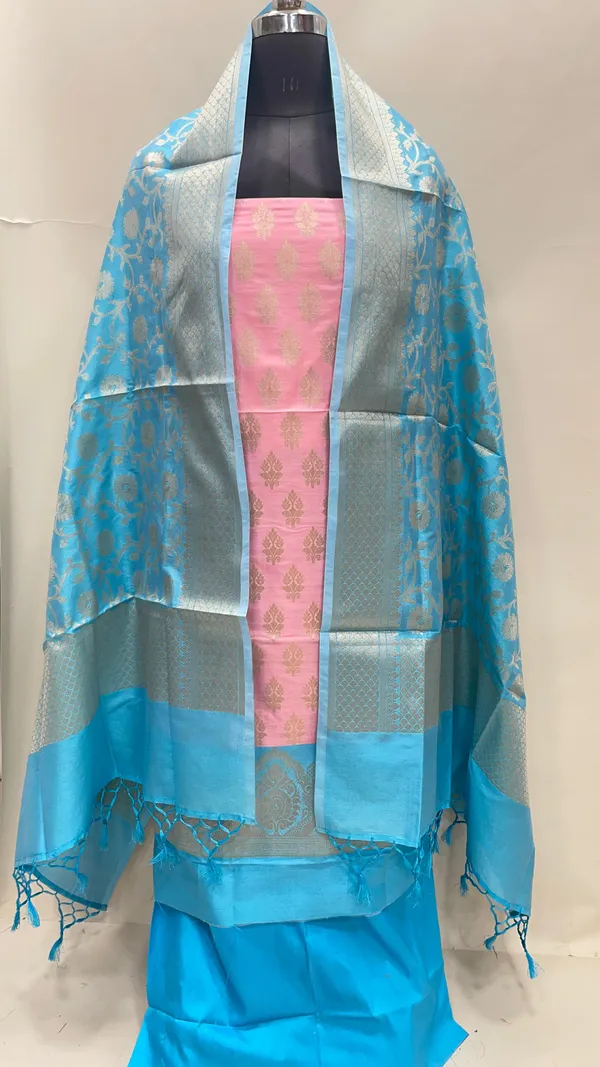Humairah_Presents_Baby_Pink_Semi_Katan_Silk_Floral_Zari_Booti_3_pcs_Suit_Set_with_Contrast_Blue_Plain_Bottom_and_Tilfi_Jaal_Blue_Dupatta_ASD_123