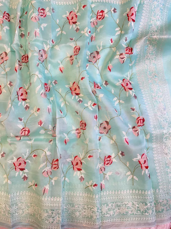 Pure_Handloom_Seagreen_Kora_Organza_Resham_Floral_Mina_Jaal_Embroidered_Mina_Border_Banarasi_Saree_480AJ_ME6
