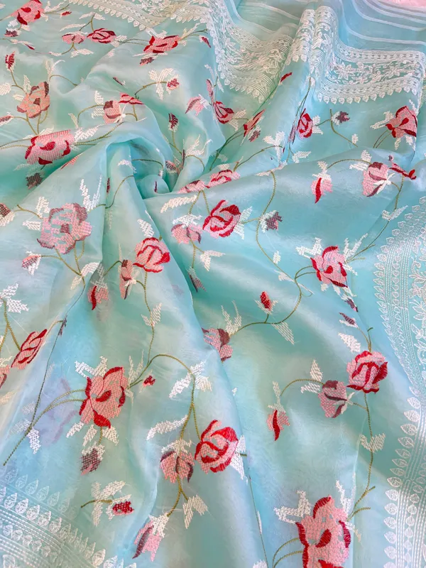 Pure_Handloom_Seagreen_Kora_Organza_Resham_Floral_Mina_Jaal_Embroidered_Mina_Border_Banarasi_Saree_480AJ_ME6