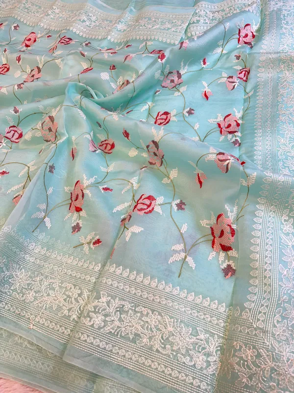 Pure_Handloom_Seagreen_Kora_Organza_Resham_Floral_Mina_Jaal_Embroidered_Mina_Border_Banarasi_Saree_480AJ_ME6