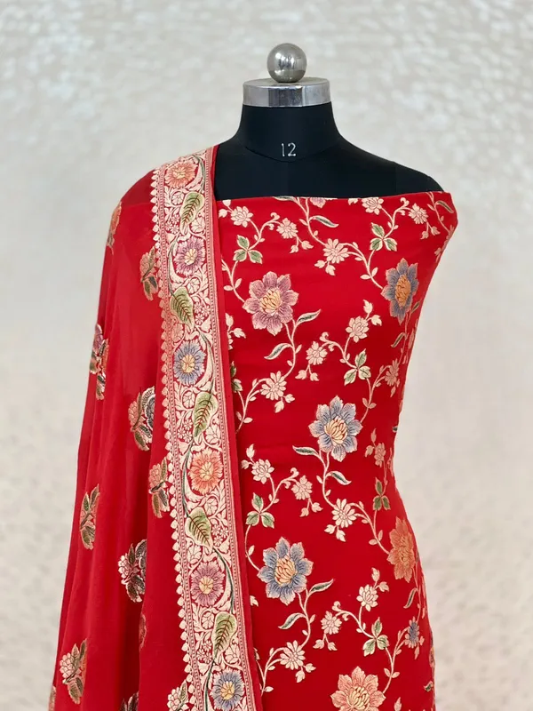 Pure_Handloom_Red_Khaddi_Georgette_Handbrush_Floral_Zari_Jaal_with_Handbrush_Dupatta_Banarasi_Suit_Set_7000SKL_KG8