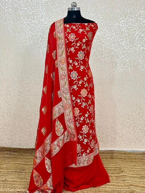 Pure_Handloom_Red_Khaddi_Georgette_Handbrush_Floral_Zari_Jaal_with_Handbrush_Dupatta_Banarasi_Suit_Set_7000SKL_KG8