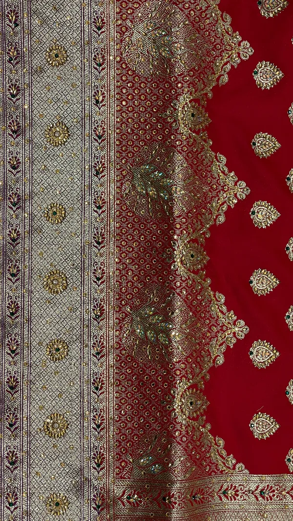 Humairah_Presents_Red_Satin_Silk_Floral_Zari_Booti_Heavy_Stone_Work_Skirt_Pan_Boota_Zari_Border_with_Contrast_Blue_Pallu_and_Blue_Blouse
