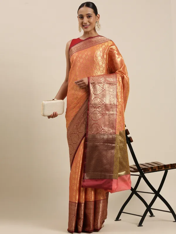 Peach_Kanchi_Silk_Banarasi_Sarees_For_Women_GEBE19