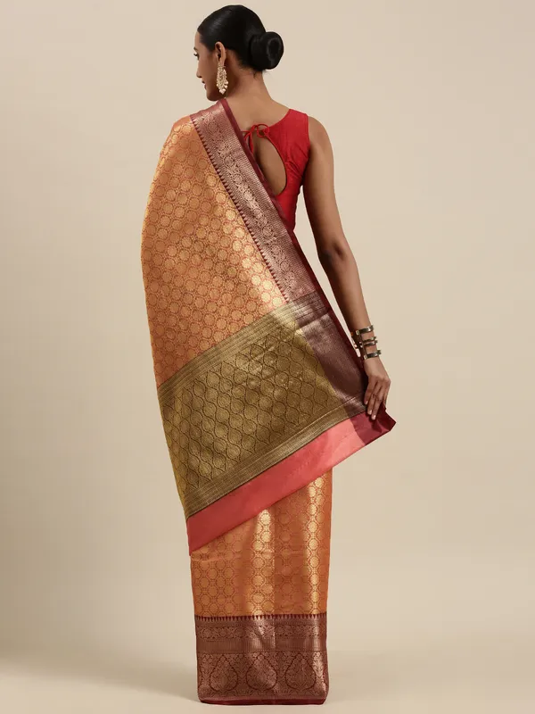 Peach_Kanchi_Silk_Banarasi_Sarees_For_Women_GEBE19