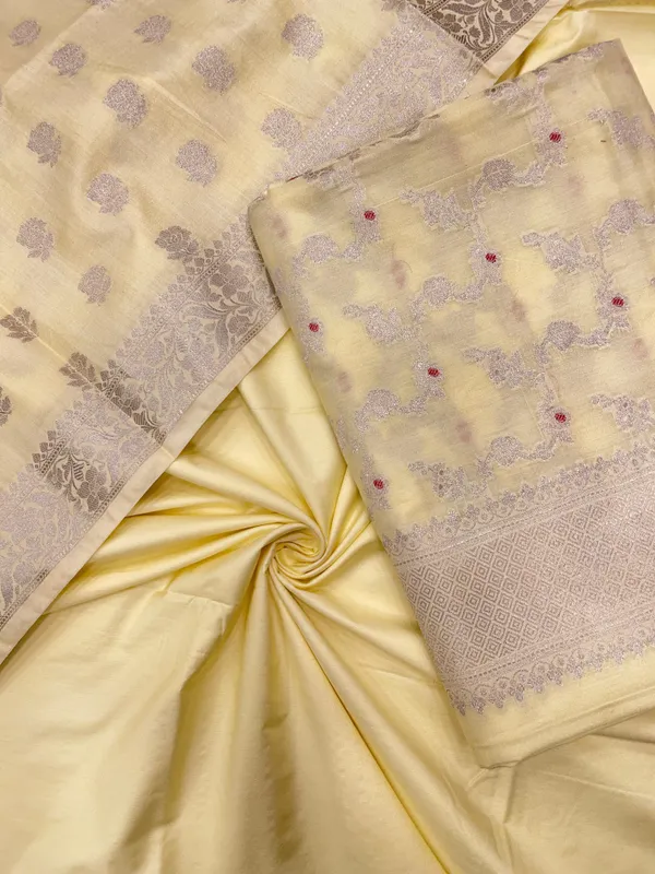 Humairah_Yellow_Katan_Chiniya_Silk_Floral_Silver_Zari_Mina_Jaal_3_pcs_Suit_set_with_Plain_Bottom_and_Floral_Zari_Booti_Yellow_Dupatta
