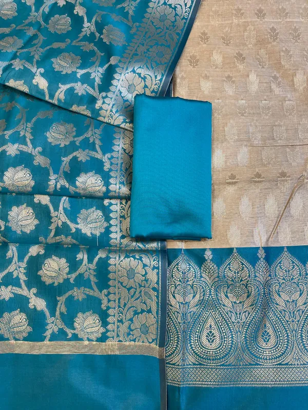 Beige_Art_Silk_Floral_Zari_Booti_Contrast_Banarasi_Suit_with_Seagreen_Dupatta_625AJ_TPT55
