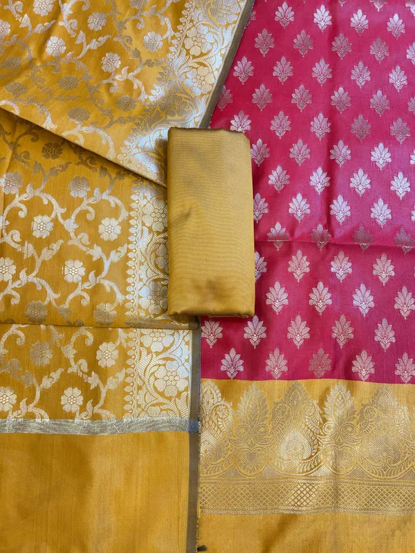 Red_Art_Silk_Floral_Zari_Chunri_Booti_Contrast_Banarasi_Suit_with_Mustard_Dupatta_625AJ_TPT33