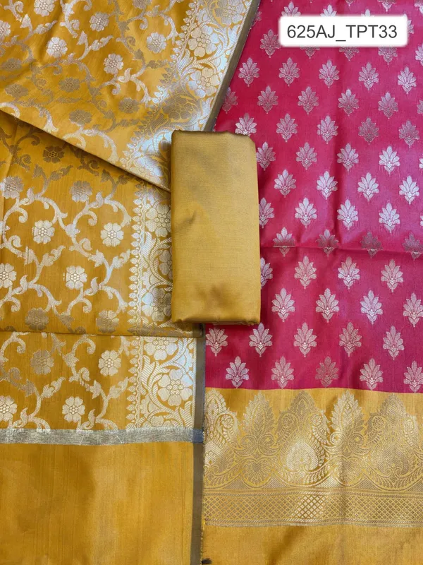 Red_Art_Silk_Floral_Zari_Chunri_Booti_Contrast_Banarasi_Suit_with_Mustard_Dupatta_625AJ_TPT33