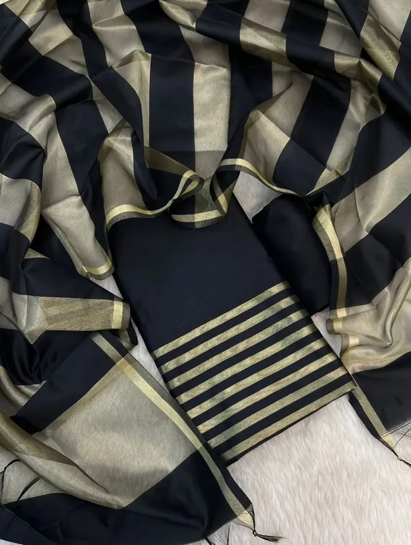 Black_Cotton_Banarasi_Silk_Suit_with_Stripe_Zari_Patti_&_Matching_Stripe_Zari_Dupatta_500SKL_CS5