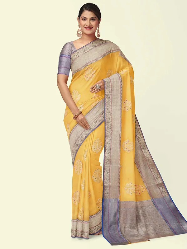 Yellow_Cotton_Blend_Banarasi_Sarees_For_Women_GEHKR_73