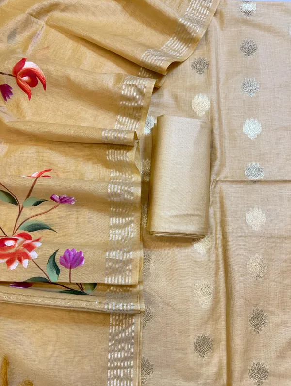 Beige_Pure_Mercerize_Silk_Zari_Booti_3_pcs_Suit_set_with_Handpainted_Dupatta_1000SKL_PM5