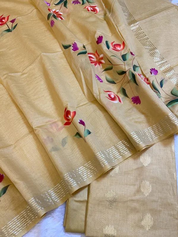 Beige_Pure_Mercerize_Silk_Zari_Booti_3_pcs_Suit_set_with_Handpainted_Dupatta_1000SKL_PM5